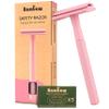 Bambaw Double Edge Safety Razor for Women With 5 Blades - Single Blade, Plastic Free Eco Razor, Reusable - Pink view 1