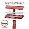 Bambaw Double Edge Safety Razor with Stand, Safety Shaving Razor with 5 Double Edge Safety Razor Blades, Eco-Friendly Razor for Shaving  Red view 3