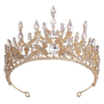 Baroque Retro Crystal Bridal Tiaras Crown Wedding Hair Accessories Rhinestone Diadem Tiara Headbands (Color : Yellow)