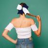 16PCS 8" Large Cheer Hair Bows Ponytail Holder Elastic Band Handmade for Cheerleading Teen Girls College Sports (16 Pcs) (White/Navy Blue) view 2