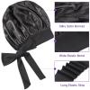 2Pcs Satin Bonnet for Black Women,Satin Hair Tie Bonnet,Jumbo Curly Hair Silky Bonnet,Soft Head Scarf Wrap Hair Bonnet with Tie Band,Adjustable Braids Bonnet Sleep Cap for Long Curly Hair(Black&Khaki) view 3