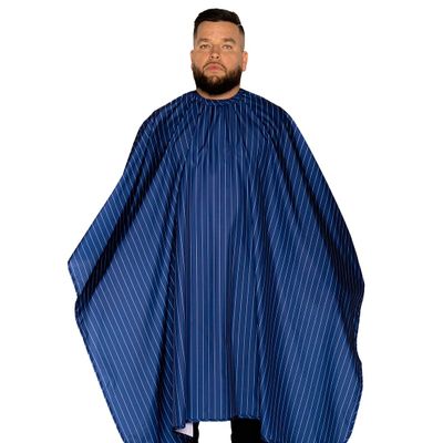 Barber Strong The Barber Cape Haircut Cover for Men, Hair Repelling and Static-Reducing Material, Flexible Elastic Neckband, Water Resistant Fabric, Oversized for Complete Coverage - Blue/White Stripe