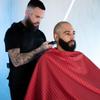 Barber Strong The Barber Cape Haircut Cover for Men, Hair Repelling and Static-Reducing Material, Flexible Elastic Neckband, Water Resistant Fabric, Oversized for Complete Coverage - Red/White Stripe view 2