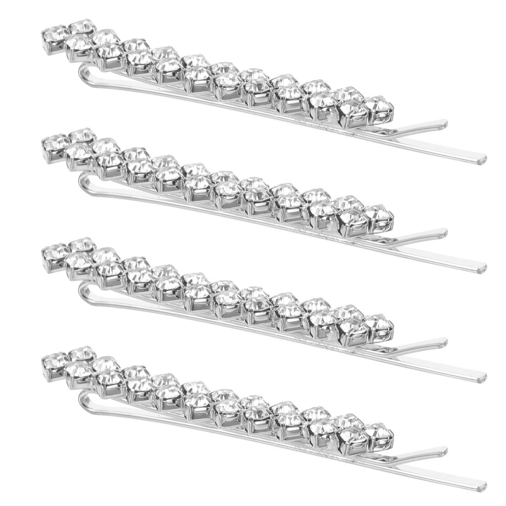 2 Pairs Clear Crystal Hair Barrette Pins Beautiful Hair Jewelry Accessories for Women - Silver Bobby Pins with Decorative Rhinestones