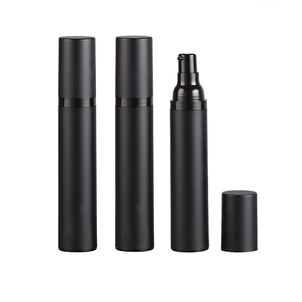 3 Pack Black Airless Pump Bottle Travel Lotion Bottles Cosmetic Cream Bottle Vacuum Pump Bottles Makeup Dispenser Container (50ml/1.7oz)