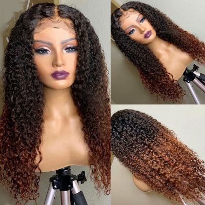 13x6 HD Transparent Lace Front Deep Wave Human Hair Wig With Baby Hair Chocolate Brown #1B/30 Color Water Wave For Women Glueless 150% Density Pre-Plucked Natural Hairline Natural Looking 18 Inch