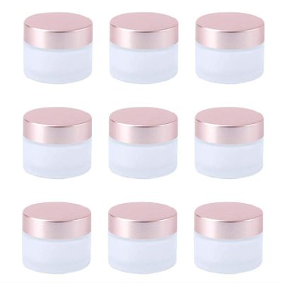 Healthcom 10 Pcs 15 Gram/15ml Empty Jars Clear Frosted Glass Cream Jar Pot Bottles with Rose Gold Lids Cosmetic Container Refillable Glass Eye Cream Jar Pot for Face Lotion Eyeshadow Lip Balms
