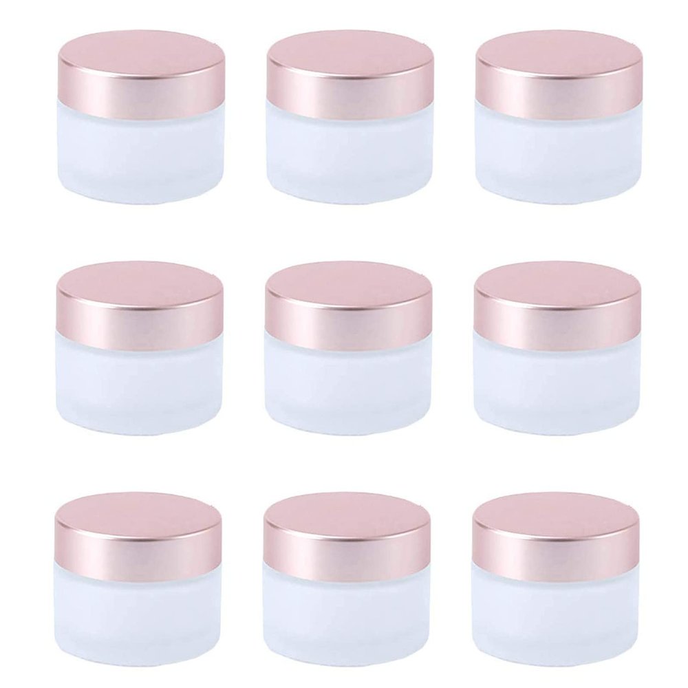 Healthcom 10 Pcs 15 Gram/15ml Empty Jars Clear Frosted Glass Cream Jar Pot Bottles with Rose Gold Lids Cosmetic Container Refillable Glass Eye Cream Jar Pot for Face Lotion Eyeshadow Lip Balms