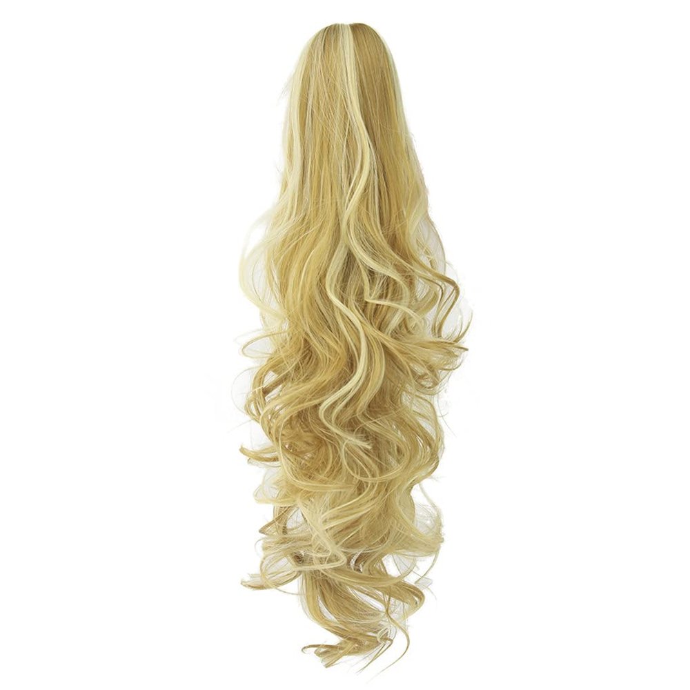 24Inch Long Gray Blonde Wavy Clip On Hairpiece Extensions Ponytail High Temperature Fiber Synthetic Hair Claw Ponytails NC4HL 24inches