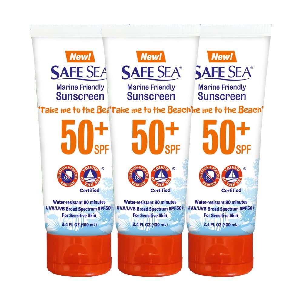 Safe Sea Anti-Jellyfish Sting Protective Lotion - Sunscreen - Sunblock - Sea Lice - Jelly Fish - 50SPF Adults (Tube 3.4 oz 3 pack)