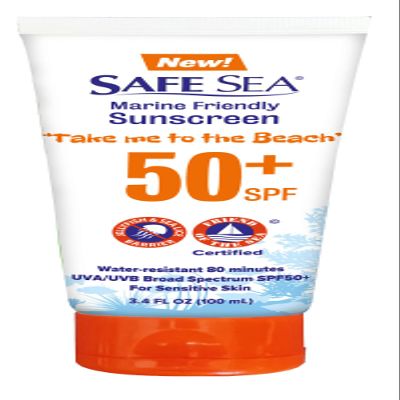SAFE SEA Jellyfish Sting-Blocking Sunscreen, SPF 50+ travel Size Lotion, Waterproof, Biodegradable, Coral Reef-Safe, Body and Face Sunscreen, Anti-Jellyfish and Sea-Lice sting protection (Tube 3.4 oz)