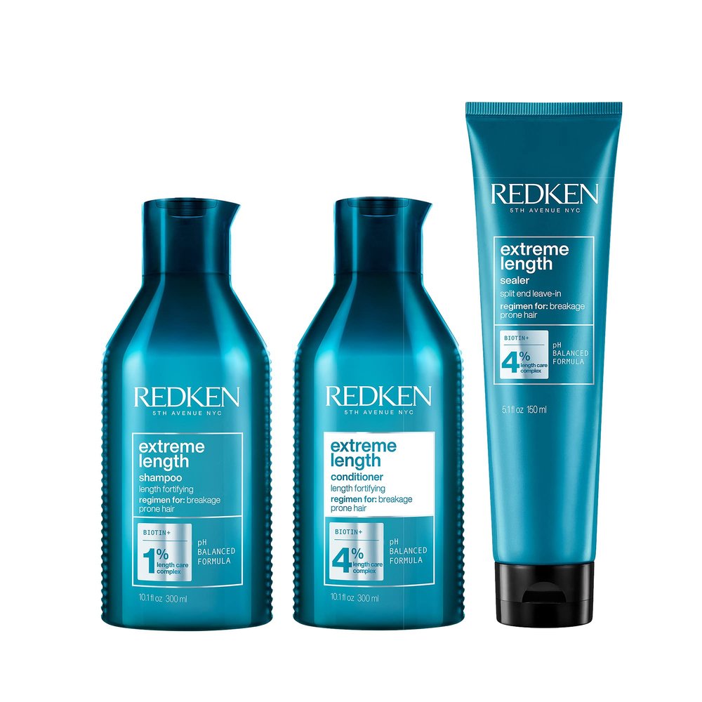 Redken Extreme Length Shampoo, Conditioner and Leave-In Conditioner Set For Damaged and All Hair Types - Prevents Breakage and Strengthens Strands, Infused With Biotin For Hair Growth