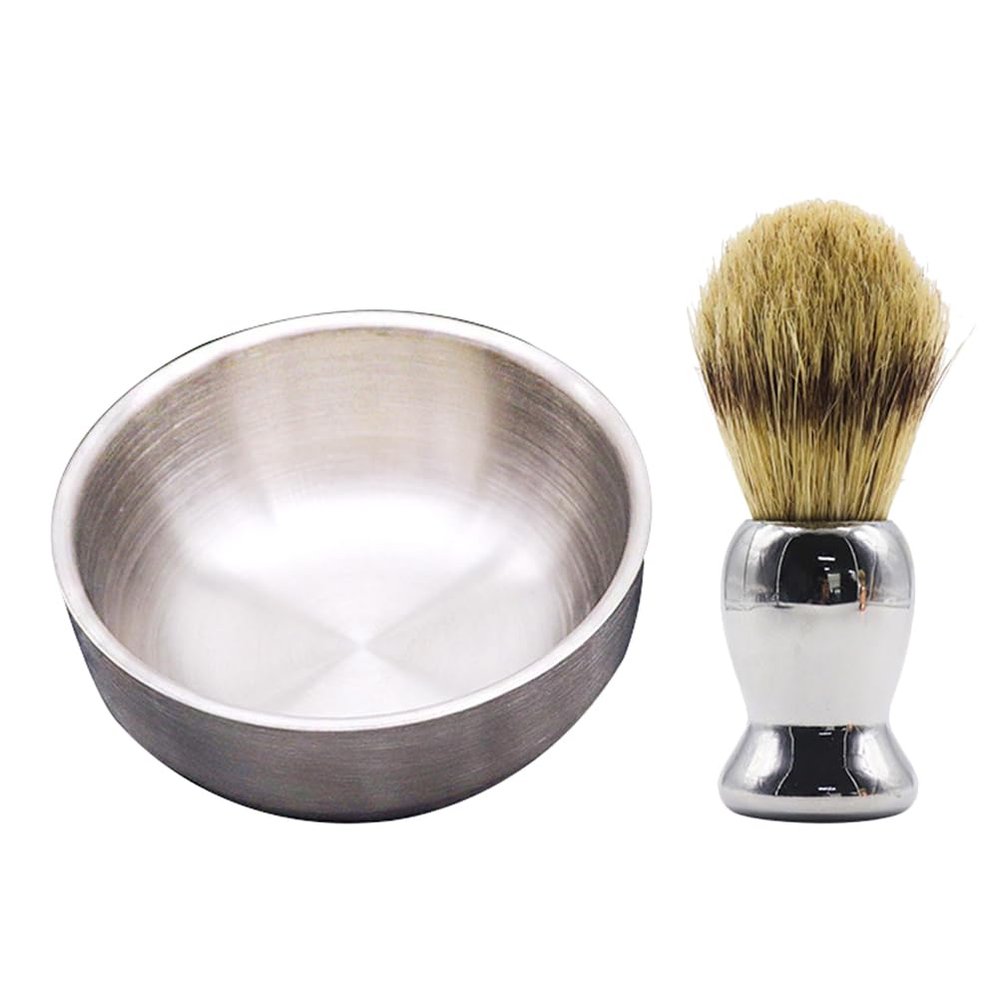Beaupretty Tool 2pcs Metal Shaving Soap Bowl Shaving Cream Cup Bread Shaving Brush Moustache Grooming Supplies for Men Home Barber Shop Hand Tools