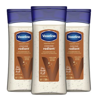 Vaseline Intensive Care Cocoa Radiant Pack of 3 for Glowing Skin Body Gel Oil Made with Pure Cocoa Butter + Replenishing Oils 6.8 oz