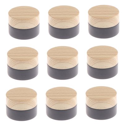 Healthcom 10 Pcs 15g/15ml Empty Jars Black Frosted Glass Jar Skin Care Eye Cream Jars Pot Vials with Wood Grain Lid Refillable Cosmetic Container Glass Cream Jars for Lotion Face Eyeshadow Lip Balms