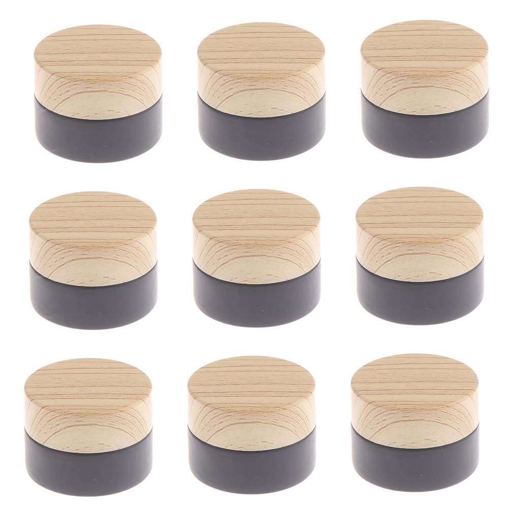 Healthcom 10 Pcs 15g/15ml Empty Jars Black Frosted Glass Jar Skin Care Eye Cream Jars Pot Vials with Wood Grain Lid Refillable Cosmetic Container Glass Cream Jars for Lotion Face Eyeshadow Lip Balms