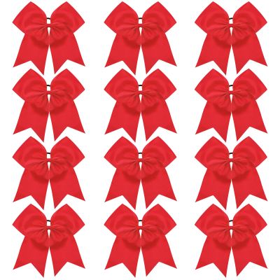TUUXI 12pcs Large Cheering Bows 8 Inch Red Cheerleading Bows with Elastics Hair Ties Bands Ponytail Holder for Cheerleader Softball Football Competition College Sport