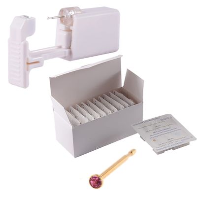 CHUANCI 24PCS/Box Disposable Safe Sterile Piercing Unit for Nose Automatic Bending Rod More Safe Nose Piercing Gun Piercer Machine Kit (24PCS/Box-Gold Rose)
