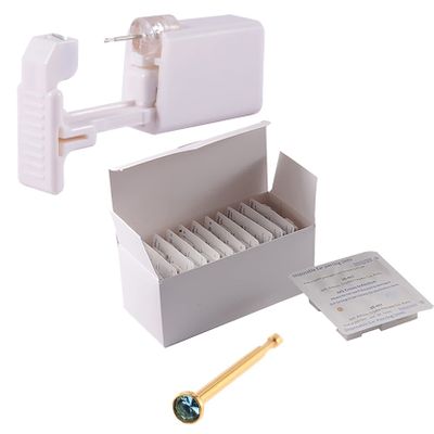 CHUANCI 24PCS/Box Disposable Safe Sterile Piercing Unit for Nose Automatic Bending Rod More Safe Nose Piercing Gun Piercer Machine Kit (24PCS/Box-Gold Aqua)