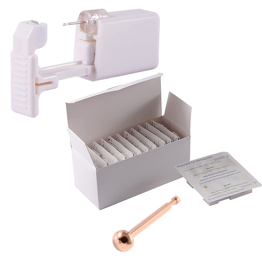 CHUANCI 24PCS/Box Disposable Safe Sterile Piercing Unit for Nose Automatic Bending Rod More Safe Nose Piercing Gun Piercer Machine Kit (24PCS/Box-Rose Gold Half Ball)