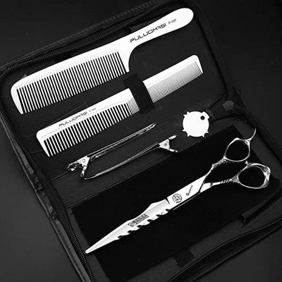 Hair Cutting Scissors, 5.5/6/7 inch professional hairdressing scissors barber shop haircut thinning 440C stainless steel tool razor BY ZZYY (Color : Orange)