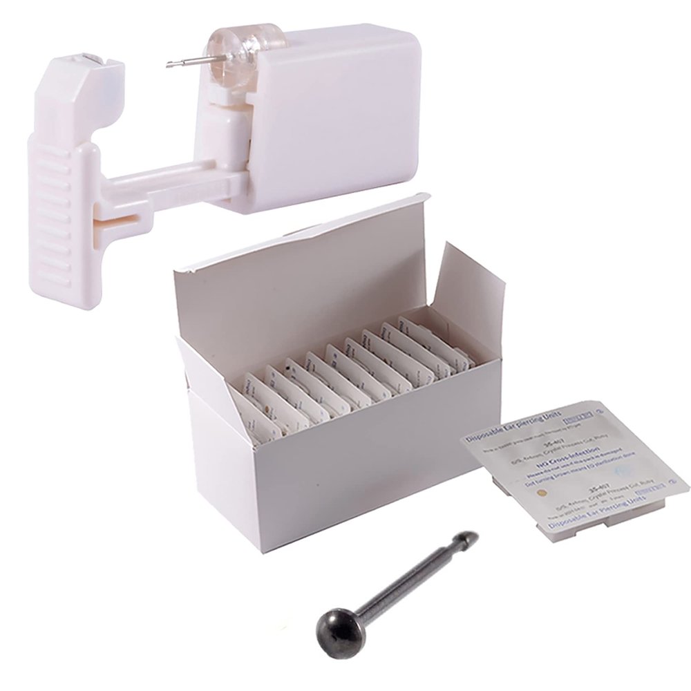 CHUANCI 24PCS/Box Disposable Safe Sterile Piercing Unit for Nose Automatic Bending Rod More Safe Nose Piercing Gun Piercer Machine Kit (24PCS/Box-Black Half Ball)