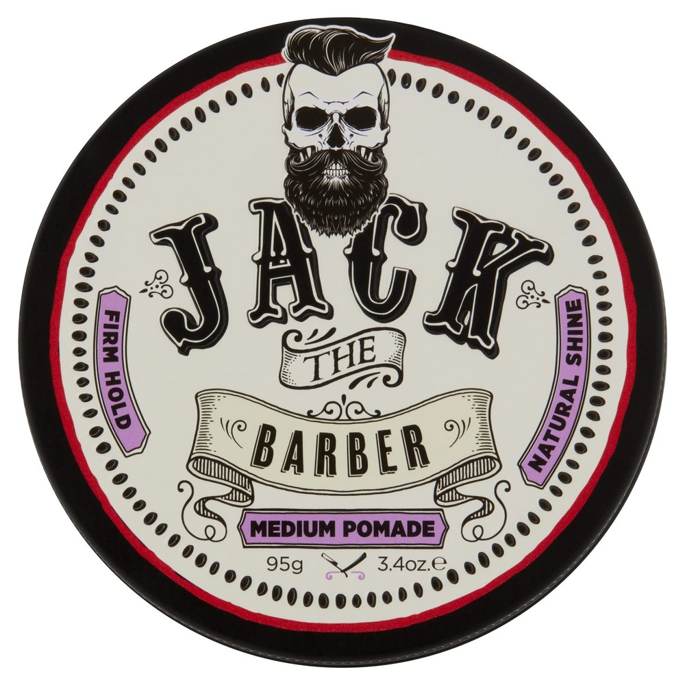 Jack the Barber - Medium Pomade for Hair Styling, Enhances Hair Thickness, Water Soluble No Flaking, Firm Hold, Ideal for Short to Medium Hair Length Styles, 3.4oz