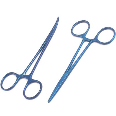 AAProTools Body Piercing Hemostat Mosquito Forceps 5" Straight & Curved Stainless Steel Professional Septum Ear Nipple Belly Nose Tongue Lip Navel Eyebrow (Blue)