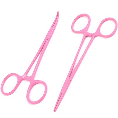 AAProTools Body Piercing Hemostat Mosquito Forceps 5" Straight & Curved Stainless Steel Professional Septum Ear Nipple Belly Nose Tongue Lip Navel Eyebrow (Pink)
