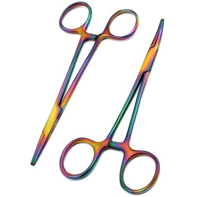 AAProTools Body Piercing Hemostat Mosquito Forceps 5" Straight & Curved Stainless Steel Professional Septum Ear Nipple Belly Nose Tongue Lip Navel Eyebrow (Multi Rainbow Color)