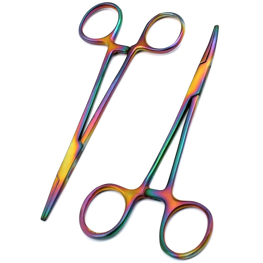 AAProTools Body Piercing Hemostat Mosquito Forceps 5" Straight & Curved Stainless Steel Professional Septum Ear Nipple Belly Nose Tongue Lip Navel Eyebrow (Multi Rainbow Color)