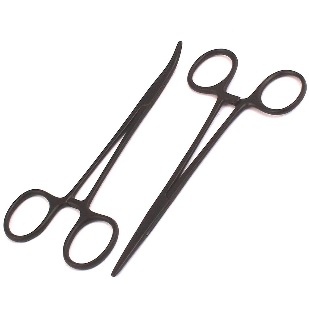 AAProTools Body Piercing Hemostat Mosquito Forceps 5" Straight & Curved Stainless Steel Professional Septum Ear Nipple Belly Nose Tongue Lip Navel Eyebrow (Black)