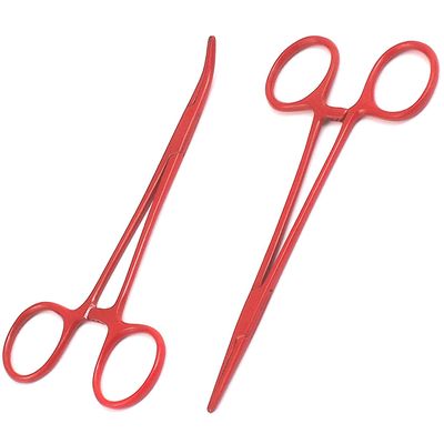 AAProTools Body Piercing Hemostat Mosquito Forceps 5" Straight & Curved Stainless Steel Professional Septum Ear Nipple Belly Nose Tongue Lip Navel Eyebrow (Red)