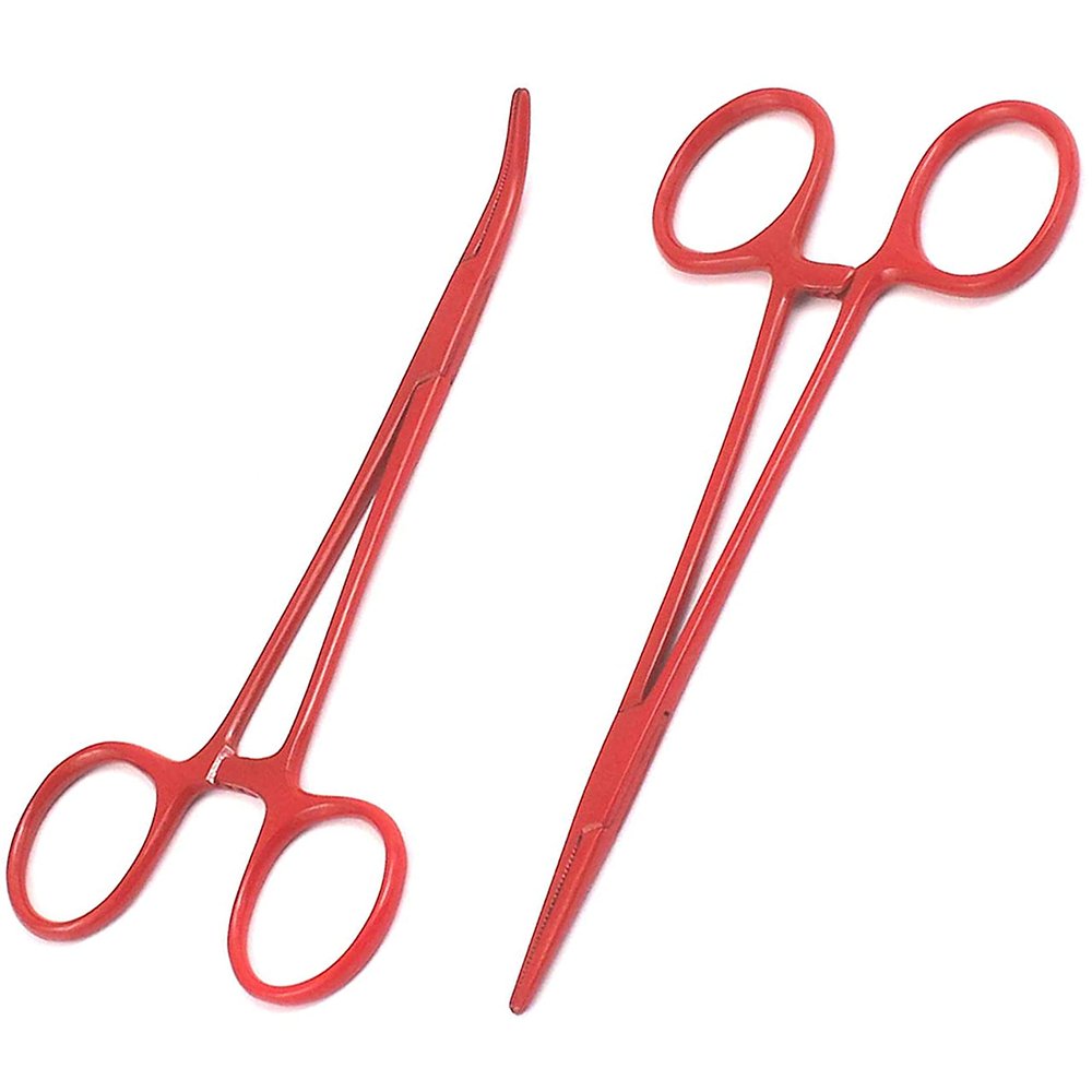 AAProTools Body Piercing Hemostat Mosquito Forceps 5" Straight & Curved Stainless Steel Professional Septum Ear Nipple Belly Nose Tongue Lip Navel Eyebrow (Red)