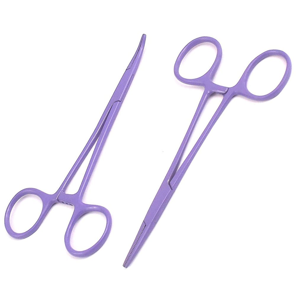 AAProTools Body Piercing Hemostat Mosquito Forceps 5" Straight & Curved Stainless Steel Professional Septum Ear Nipple Belly Nose Tongue Lip Navel Eyebrow (Purple)