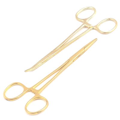 AAProTools Body Piercing Hemostat Mosquito Forceps 5" Straight & Curved Stainless Steel Professional Septum Ear Nipple Belly Nose Tongue Lip Navel Eyebrow (Gold)