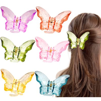 La Jolie Jasmin HairClawClip, 6 Pieces Large Butterfly Hair Clip, 3.4 x 2.2 x 1.9 inches, for Thick Hair, Jumbo Claw Clip, Transition from Day to Night, Ideal Gift for Women and Girls, Crystal 6