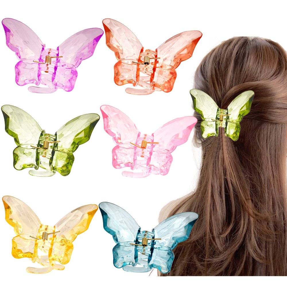 La Jolie Jasmin HairClawClip, 6 Pieces Large Butterfly Hair Clip, 3.4 x 2.2 x 1.9 inches, for Thick Hair, Jumbo Claw Clip, Transition from Day to Night, Ideal Gift for Women and Girls, Crystal 6