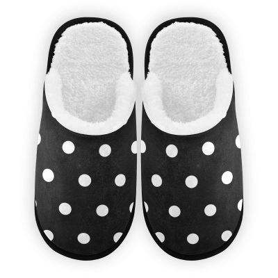 Dussdil Black White Polka Dot House Slippers Home Spa Slippers Memory Foam Closed Toe Slipper Non Slip for Hotel Bedroom Travel Shoes Women Men L