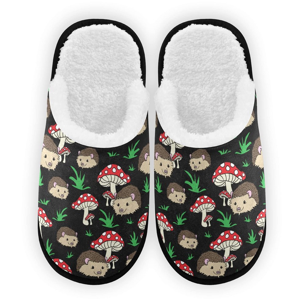 Umidedor Hedgehogs Mushrooms Slippers For Women Girls, Soft Memory Foam Non-Slip Indoor House Slippers Home Shoes For Bedroom Hotel Travel Spa