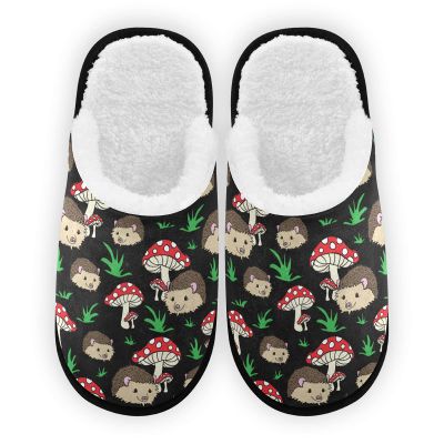 Umidedor Hedgehogs Mushrooms Mens Slippers, Soft Memory Foam Non-Slip Indoor House Slippers Home Shoes For Bedroom Hotel Travel Spa