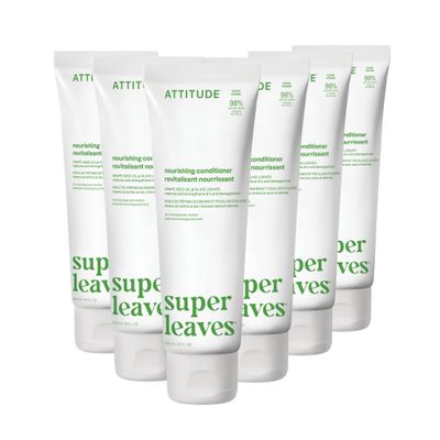 ATTITUDE Nourishing Hair Conditioner, For Dry and Damaged Hair, Naturally Derived Ingredients, Vegan Detangler, Dermatologically Tested, Grapeseed Oil and Olive Leaves, 8 Fl Oz (Pack of 6)