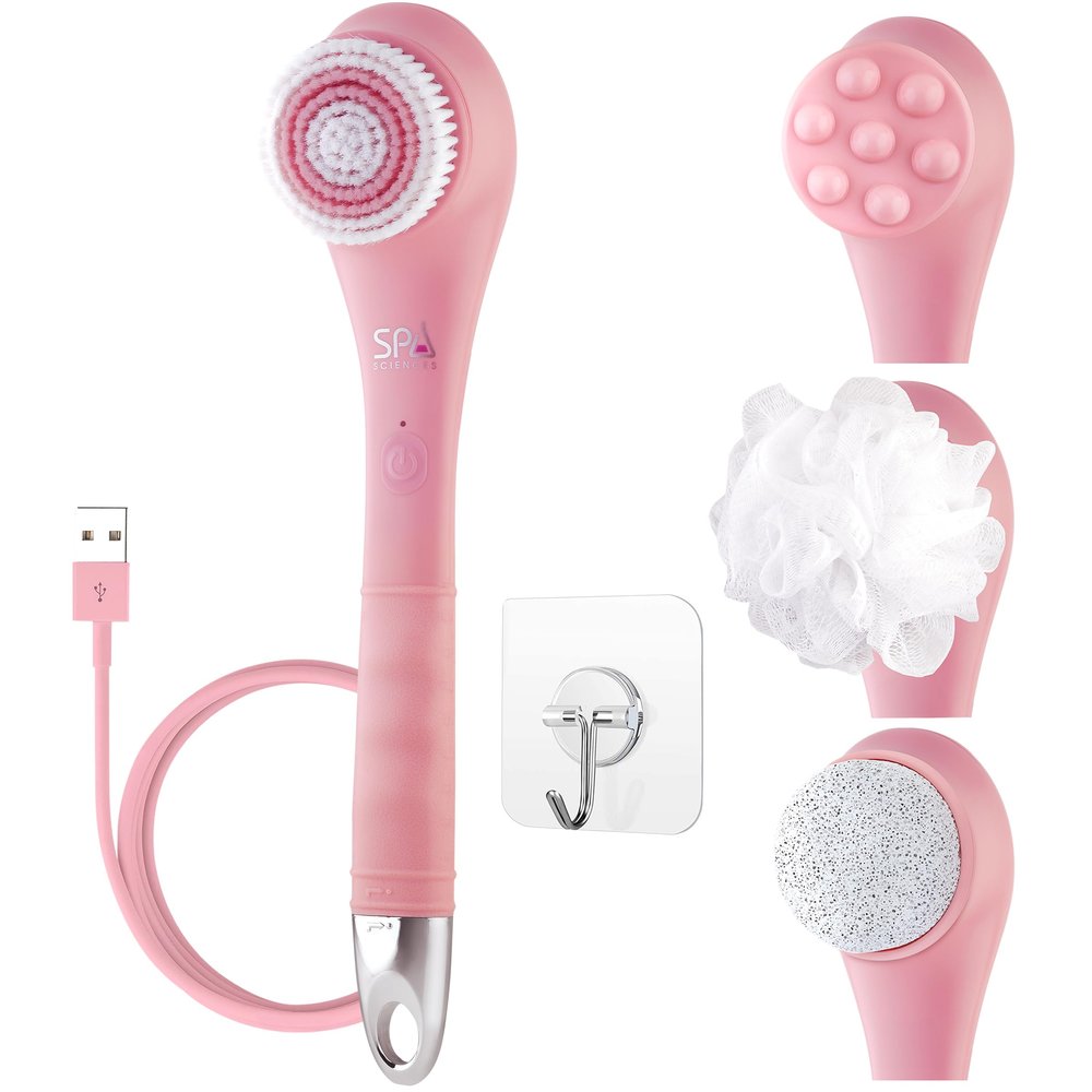 Spa Sciences - NERA - 4-in-1 Shower/Bath Body Brush for Exfoliation, Deep Cleansing, Foot Care, Lotion Infuser, and Massage