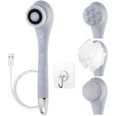 Spa Sciences - NERA - 4-in-1 Shower/Bath Body Brush for Exfoliation, Deep Cleansing, Foot Care, Lotion Infuser, and Massage