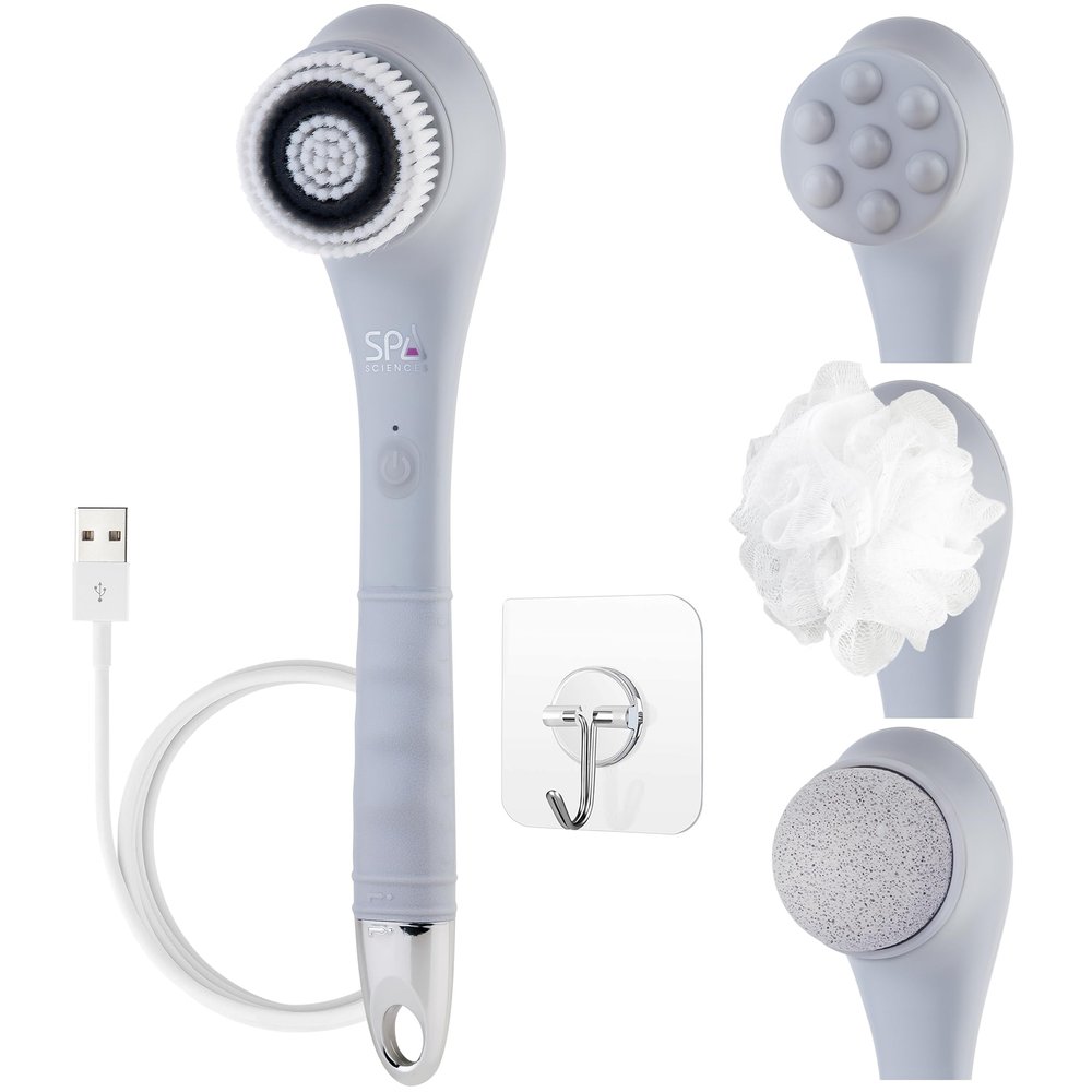 Spa Sciences - NERA - 4-in-1 Shower/Bath Body Brush for Exfoliation, Deep Cleansing, Foot Care, Lotion Infuser, and Massage