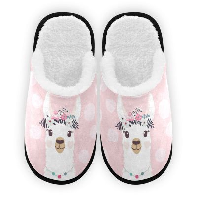 Umidedor Llama Pink Slippers For Women Girls, Soft Memory Foam Non-Slip Indoor House Slippers Home Shoes For Bedroom Hotel Travel Spa