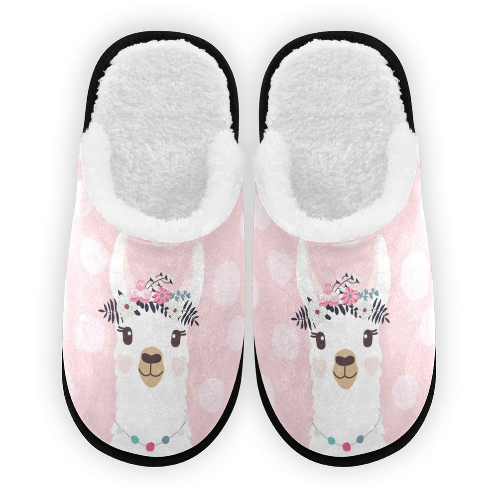 Umidedor Llama Pink Slippers For Women Girls, Soft Memory Foam Non-Slip Indoor House Slippers Home Shoes For Bedroom Hotel Travel Spa