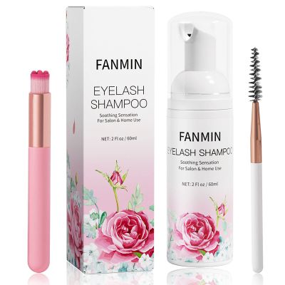 Eyelash Extension Cleanser 60ml +Mascara Wand+ Brush Eyelid Foaming Cleanser,Eyelash Wash and Lash Bath for Extensions,Paraben & Sulfate Free,Makeup Remover,Salon and Home use60ml/2fl.oz