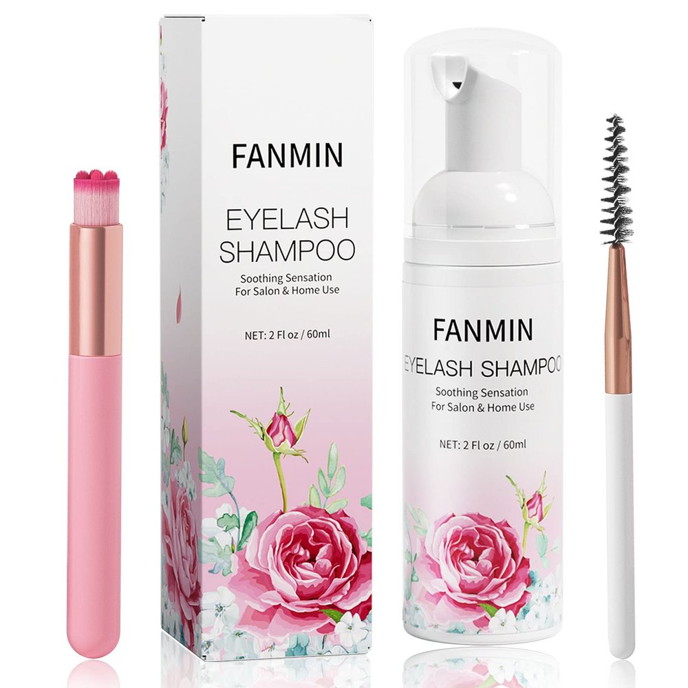 Eyelash Extension Cleanser 60ml +Mascara Wand+ Brush Eyelid Foaming Cleanser,Eyelash Wash and Lash Bath for Extensions,Paraben & Sulfate Free,Makeup Remover,Salon and Home use60ml/2fl.oz