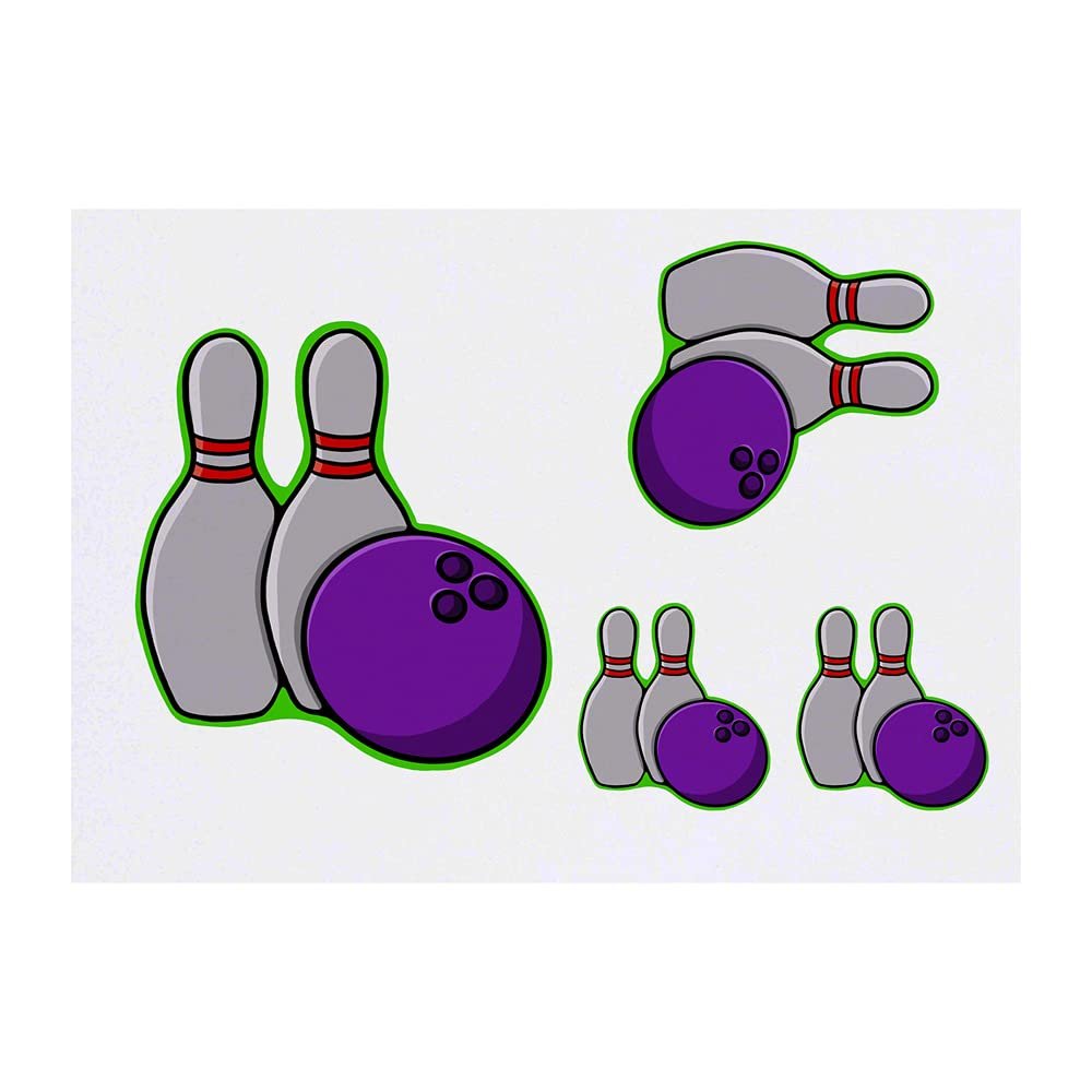 Azeeda 4 x 'Bowling Ball & Skittles' Temporary Tattoos - Water Resistant, Skin-Safe, Non-Toxic Transfers, Mixed Sizes (TO00044689)